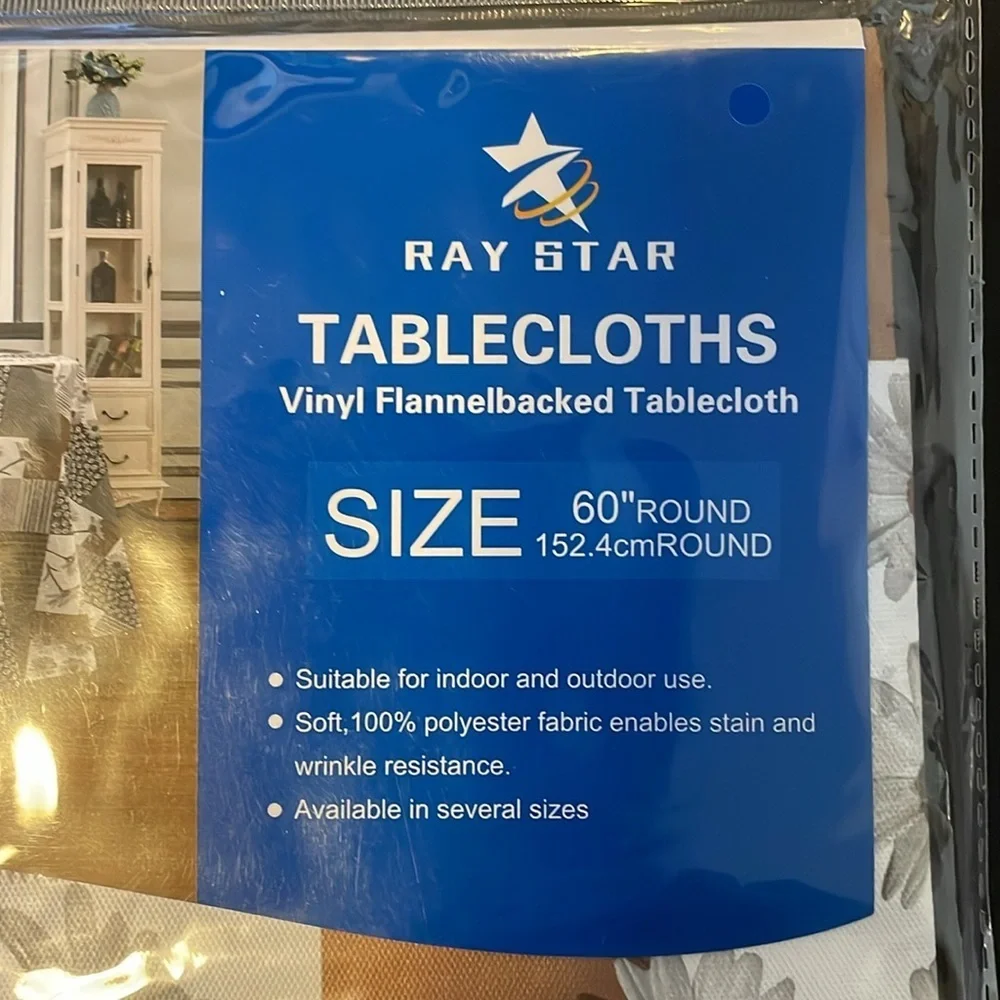 RAY STAR Coffee Patchwork 60” Round Vinyl Flannelback Tablecloth, Red White